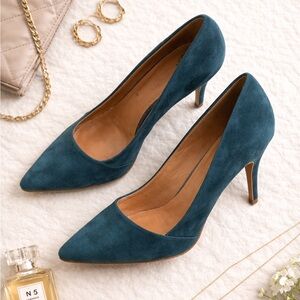 Madewell Green Suede Pointed Toe Heels Pumps Size 9.5